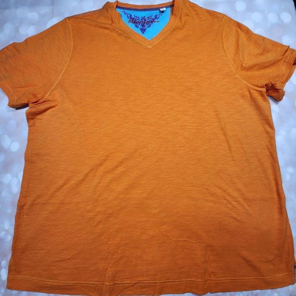Robert Graham Lightweight Orange V-Neck T-Shirt, Men's XL